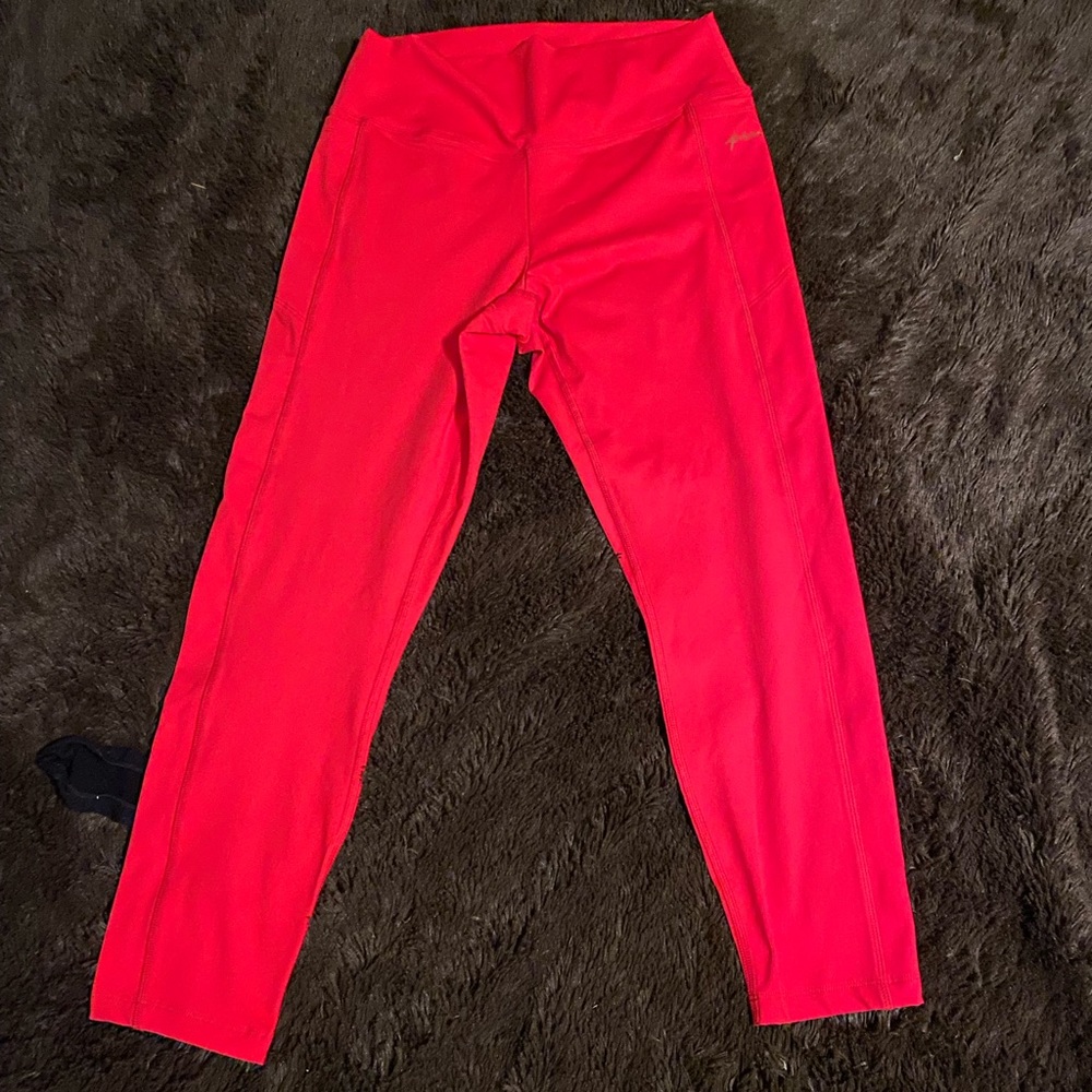 New PINK Brand Active leggings. Red w/gold pink on side pocket. Nice wide waist